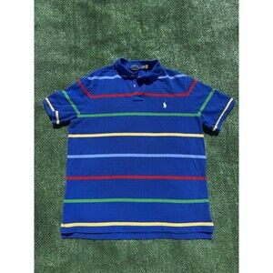 Polo Ralph Lauren Blue Striped Classic Fit Mesh Short Sleeve Polo Shirt Large